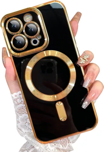 Vista 8 de OOK Magnatic - Funda para iPhone 11 Pro Max [compatible con MagSafe] protector completo de lente de cámara con borde electrochapado dorado, TPU