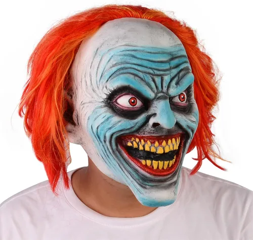 Vista 6 de Voyiparty Máscara de payaso de Halloween, máscara de Joker malvado aterrador, máscaras de asesinos de terror, disfraces de cosplay para adultos