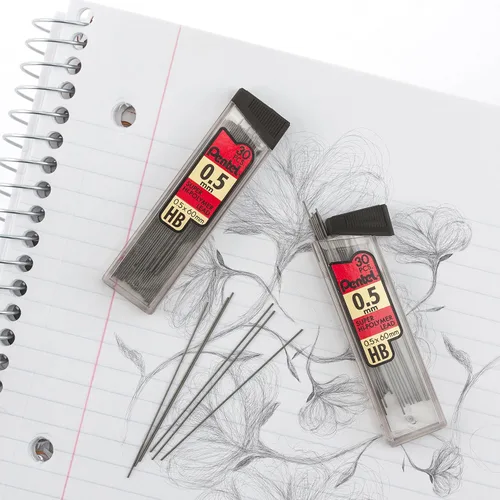Vista 4 de Pentel Super Hi-Polymer - Recambios de 0.020 in de grosor, HB, 180 piezas de plomo (C25BPHB6), (paquete de 2)