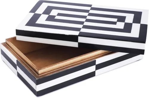 Vista 5 de Caja de almacenamiento de joyas con ilusión 3D en blanco y negro, organizador geométrico decorativo para aretes, collares y recuerdos, caja