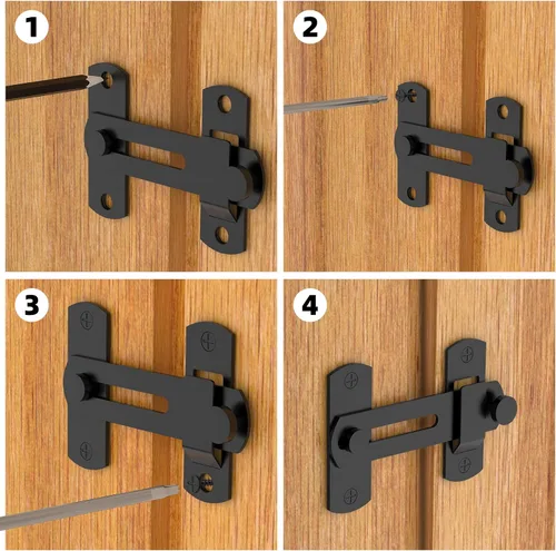 Vista 7 de Cerradura de puerta corrediza de granero abatible de 180 grados para privacidad – Cerraduras de puerta de granero seguras y pestillos para puerta