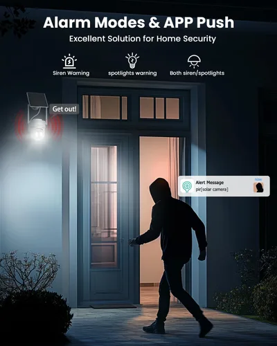 Vista 7 de VIZIUUY Cámara de seguridad solar de 5 MP para exteriores, cámara de seguridad inalámbrica alimentada por batería con vista de 360°, panorámica e