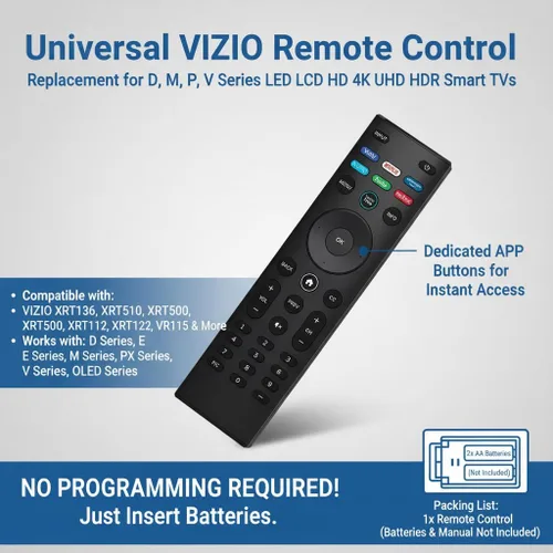 Vista 2 de Reemplazo universal de control remoto VIZIO - D, M, P, V Series LED LCD HD 4K UHD HDR Smart TV