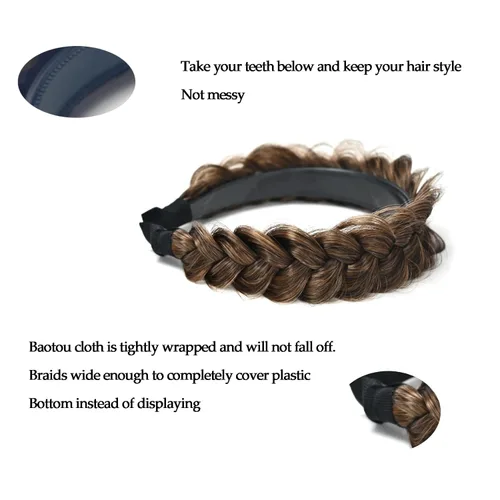 Vista 4 de Diadema Ancha Trenzada Aro Accesorios de Moda para el Cabello Banda Elástica Antideslizante para Mujeres y Niñas (Color Bronce Antiguo)