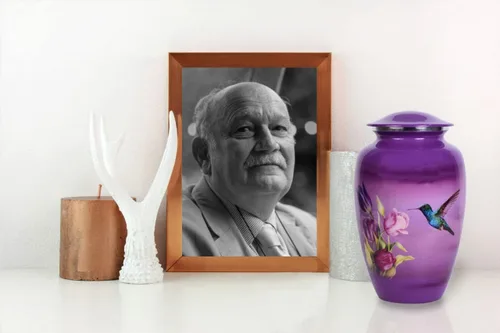 Vista 3 de BOLD & DIVINE Urna de cremación de colibrí morado para adultos para cenizas humanas, urna conmemorativa de aluminio, 200 pulgadas cúbicas