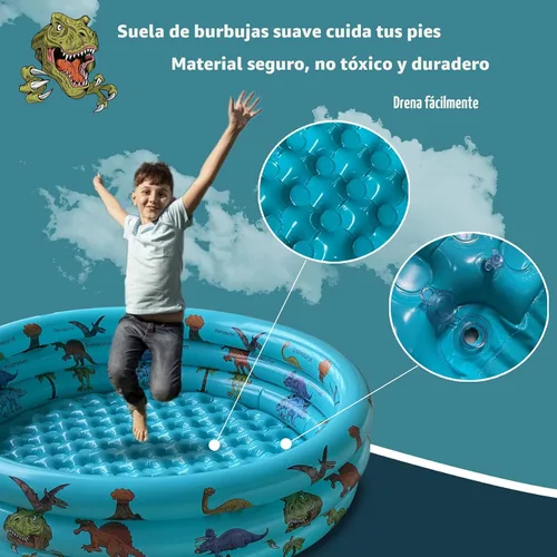 Vista 2 de Piscina inflable de dinosaurio para bebés, piscina infantil de 48 x 12 pulgadas