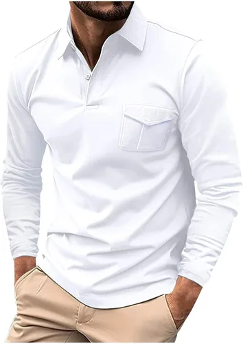 Vista 16 de Mens Long Sleeve Polo Shirts Casual Loose Button Down Shirt Big and Tall Gym Workout Tee Top Lightweight Pullover