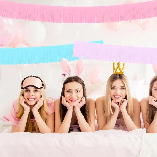 Vista 3 de Taiyin Paquete de 12 guirnaldas de flecos de macarrón de 120 pies de papel pastel con flecos, guirnalda de fiesta para colgar en la pared, telón