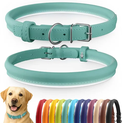 Vista 93 de CollarDirect - Collar de cuero enrollado para perro, collar redondo acolchado suave para cachorro, collar de cuero auténtico hecho a mano