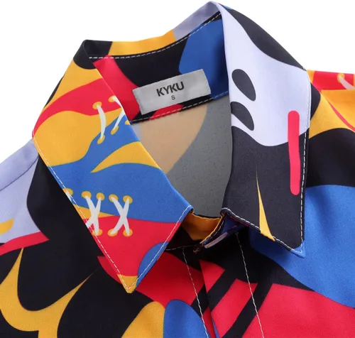 Vista 43 de KYKU - Camisa hawaiana funky para hombre, ropa tropical para vacaciones en Palm Beach