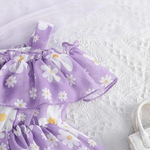 Vista 5 de Vestido de verano para niñas pequeñas, vestido de princesa de gasa, vestido de tutú floral, ropa de playa con tirantes, falda de verano para niña