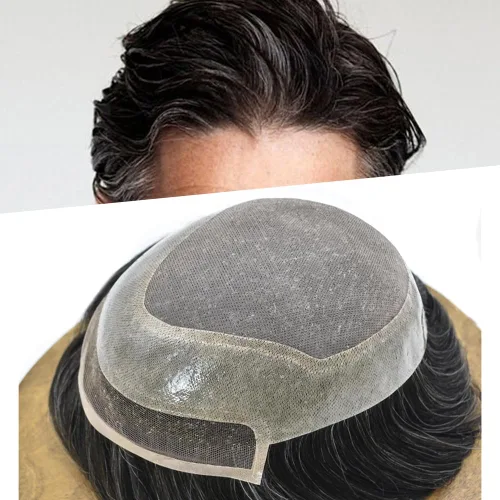 Vista 10 de Tupé para hombres Piezas de cabello humano real para hombres Sistema de reemplazo de cabello para hombres Encaje Toupee Hairpieces para adelgazar