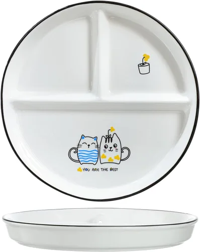 Vista 8 de 1 pieza de plato de porcelana con control de porción de dinosaurio, plato dividido para una alimentación racional, plato de postre dividido, plato