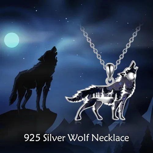 Vista 6 de YFN Collar de lobodragón de plata de ley con colgante de lobo para mujeres y hombres
