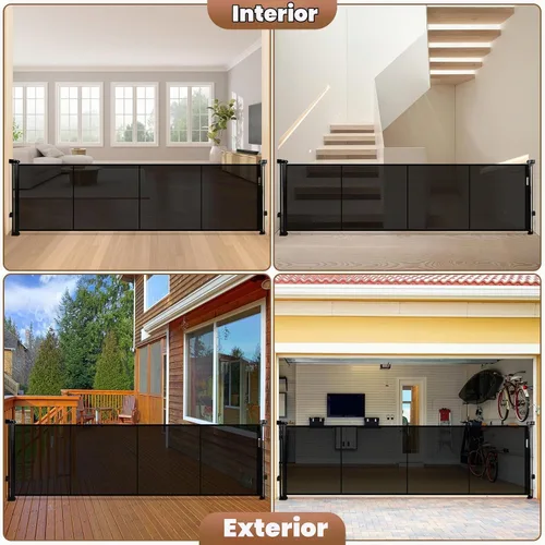 Vista 7 de Puerta retráctil para bebés de 120" extra ancha, puerta retráctil para perros de 41" de altura para escaleras, puertas, terrazas, puerta de malla
