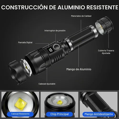 Vista 6 de Cinlinso Linternas LED recargables de alto lúmenes, luz de flash súper brillante, 3 modos IPX7 impermeables, linternas de alta potencia
