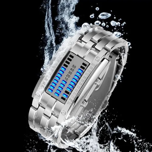 Vista 6 de Gosasa Relojes de pulsera para hombre, reloj digital LED de moda, clásico, impermeable, acero inoxidable, color negro