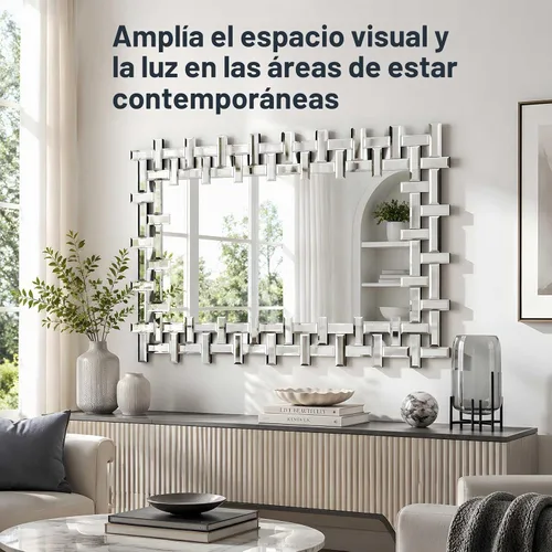 Vista 2 de Espejo decorativo grande de 36 x 24 pulgadas con marco de vidrio