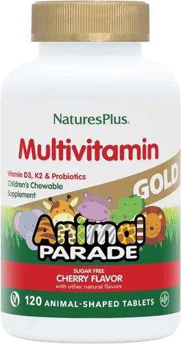 Vista 9 de NaturesPlus Animal Parade Gold Multivitamínico Masticables para niños, sabor a cereza, 60 tabletas masticables en forma de animal, con vitamina D3