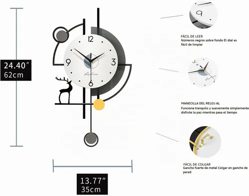 Vista 5 de FLEBLE Relojes de pared grandes para decoración de sala de estar Reloj