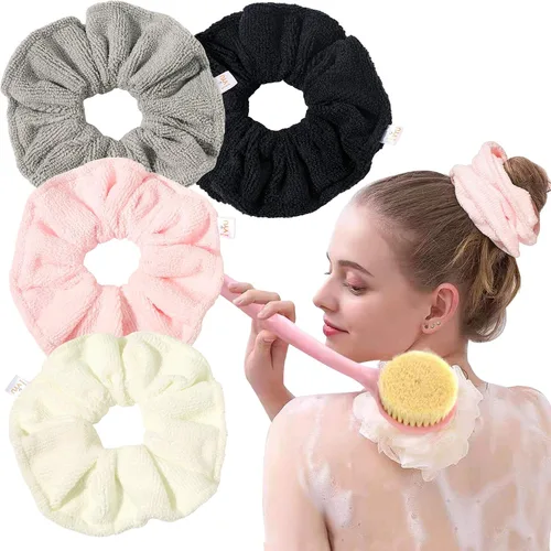 Vista 10 de Ivyu Toalla de microfibra para secar el cabello, banda elástica grande de fibra para rizar el cabello para la ducha, productos para el cabello