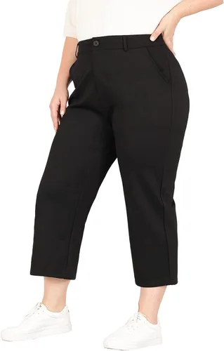 Vista 3 de Bamans Pantalones capri para mujer, talla grande, para verano, pierna recta, cinturón, con bolsillos