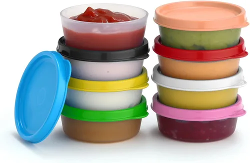 Vista 24 de Recipientes para condimentos con tapas, paquete de 8 unidades, 1.3 onzas. Recipiente para aderezo para ensalada para llevar, pequeños recipientes