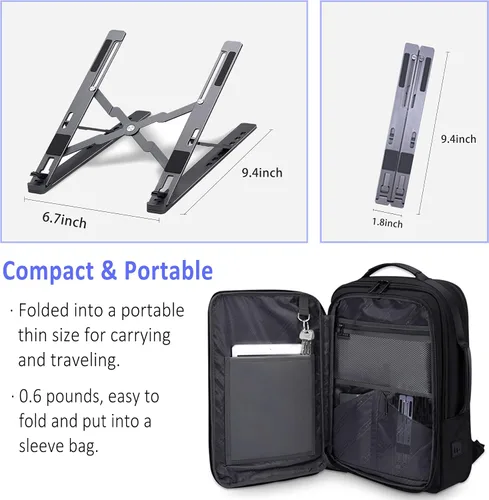 Vista 2 de Soporte portátil para computadora portátil, accesorios para laptop, ajustable, ventilado, ergonómico, de aluminio, para laptop, compatible