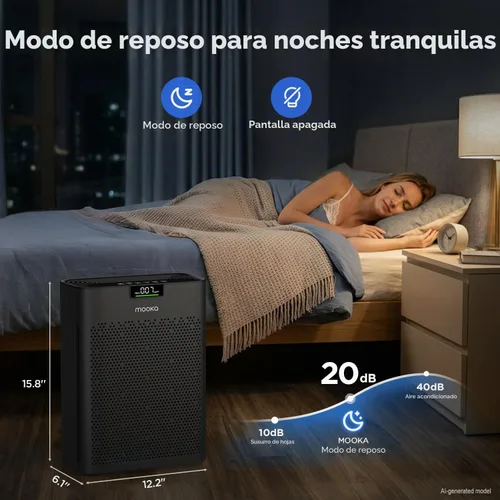 Vista 8 de Purificadores de aire para el hogar, habitación grande, 2200 pies cuadrados, con filtros lavables, purificador de aire HEPA MOOKA H13 para el hogar