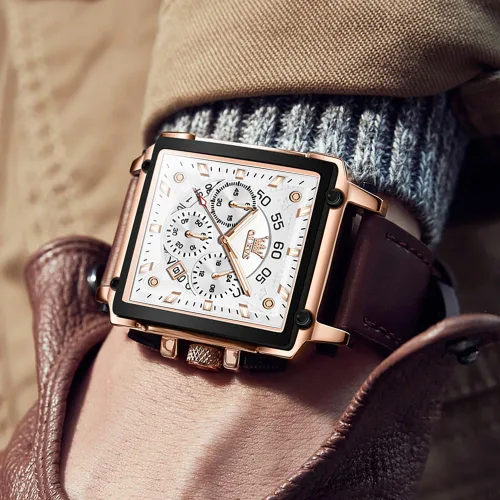 Vista 3 de OLEVS Elegante reloj de pulsera para hombre, correa de silicona, cronógrafo de acero inoxidable Pro Diver, reloj cronógrafo de fecha impermeable