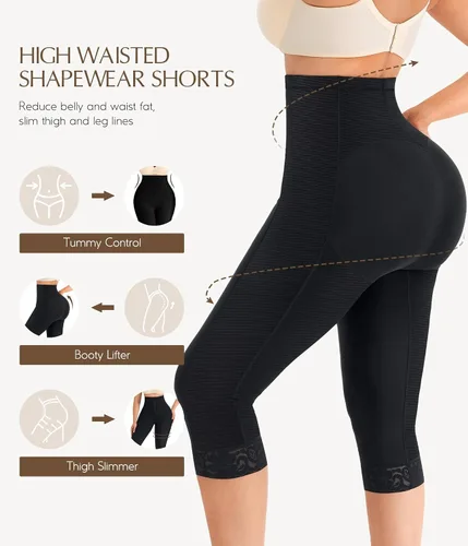 Vista 4 de MERYOSZ Levantador de glúteos para mujer, faja moldeadora de muslos de cintura alta, control de abdomen, pantalones cortos moldeadores de cuerpo