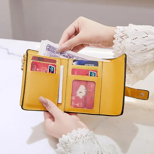 Vista 8 de AOXONEL Billetera pequeña de cuero para mujer, billetera Rfid para mujer, billetera triple plegable, compacta con ranuras para tarjetas y bolsillo