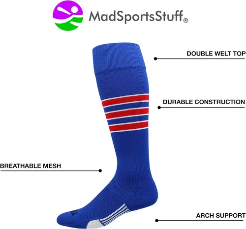 Vista 2 de MadSportsStuff Dugout 3 Stripe Baseball Socks Over the Calf Length (Multiple Colors)