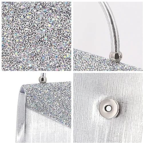 Vista 7 de Naimo Bolso de mano de cristal brillante con asa superior, bolso de hombro cruzado para boda, fiesta, novia
