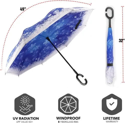 Vista 4 de SIEPASA - Paraguas invertido con mango en forma de C, resistente al viento y a los rayos UV, para mujeres y hombres.
