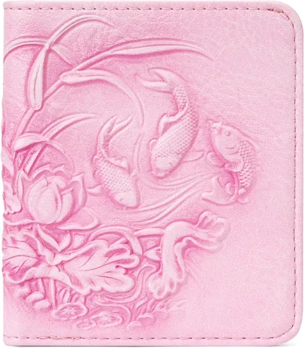 Vista 7 de MEITRUE Cartera pequeña para mujer, cartera delgada RFID para mujer, tarjetero con ventana de identificación, 04-Rosa claro, Pequeña, Moderno