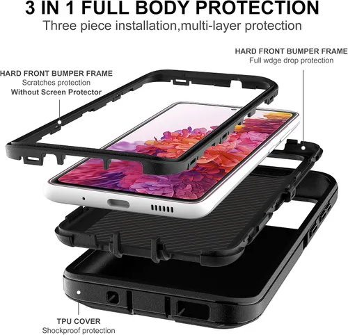 Vista 4 de Funda para Samsung Galaxy S20 FE 5G con protector de pantalla de vidrio templado [2 unidades], 3 en 1 de cuerpo completo a prueba de golpes