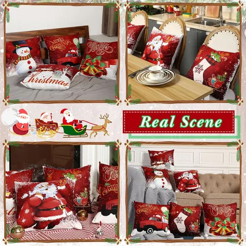 Vista 4 de Tatuo 6 Fundas de Almohadas Navideñas Fundas de Cojines Decoración de Vacaciones Decoración Funda de Almohada Decorativa para Sofá Sillón Navidad