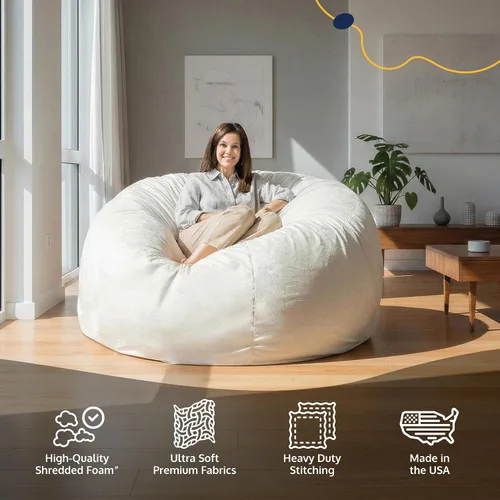 Vista 6 de ULTIMATE SACK Puf otomano de 2 pies Gamuza camello Relleno de espuma - Funda extraíble lavable