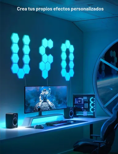 Vista 2 de Paneles de luz Govee Glide Hexa, luces de pared LED hexagonales RGBIC, luces de pared creativas Wi-Fi para el hogar inteligente con sincronización