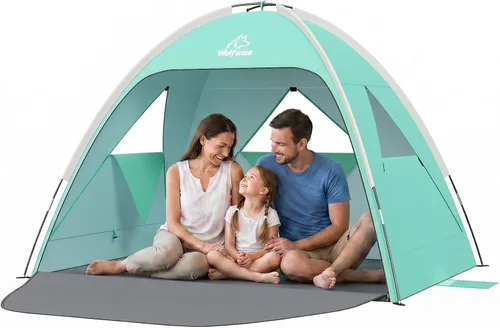 Vista 17 de Wolfwise Tienda de campaña de playa para 3 personas con protección UV UPF 50+, tiendas de campaña de playa con suelo extensible para privacidad, 3