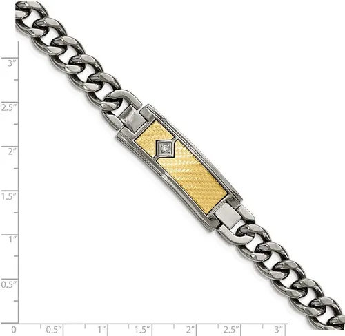 Vista 4 de Stainless Steel with 18k Polished Weave Textured Diamond ID Bracelet