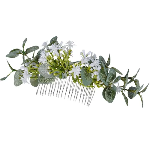Vista 10 de Peineta de flores para novia - Peineta de flores blancas hecha a mano para accesorios florales para el cabello de boda para novia, dama de honor