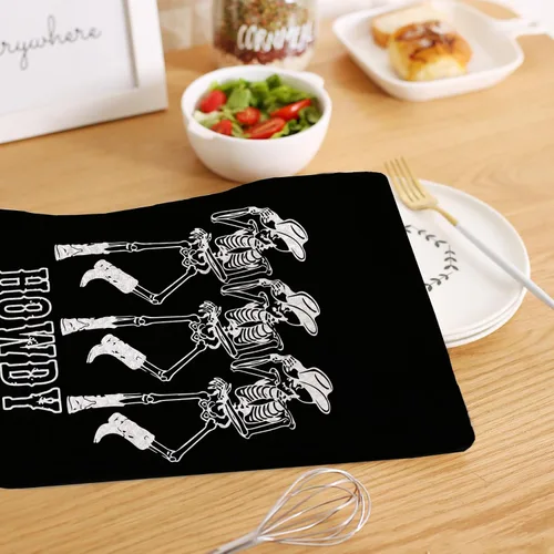 Vista 3 de HIWX Toallas de mano de Halloween, toallas de cocina de Halloween, diseño de esqueleto Howdy Preppy de Halloween, toallas de cocina decorativas