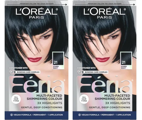 Vista 56 de L'Oreal Paris Feria - Tinte permanente brillante multifacético para el cabello, tinte de alta intensidad para reflejos 3X, 10 negro azabache