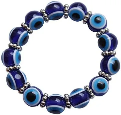 Vista 2 de Juego de 4 pulseras elásticas de cuentas de cristal turco contra el mal de ojo, amuleto de protección de hebras de cristal, amuleto de Fatima Hamsa