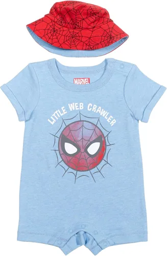 Vista 2 de Marvel Vengadores Spider-Man - Mameluco para bebé y sombrero de sol para recién nacido a bebé