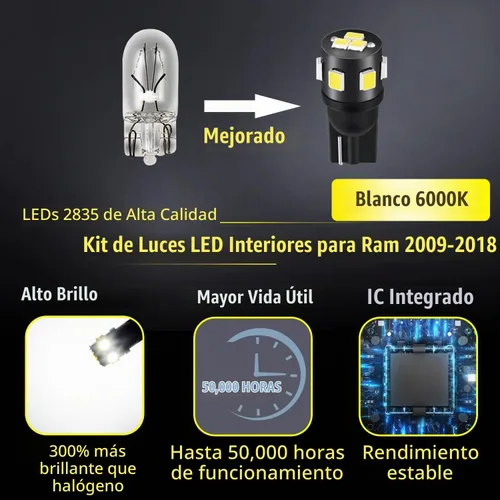 Vista 2 de Kit de 12 luces LED interiores Ram para Dodge Ram 2009 2010 2011 2012 2013 2014 2015 2016 2017 2018 blanco 6000K paquete de iluminación LED