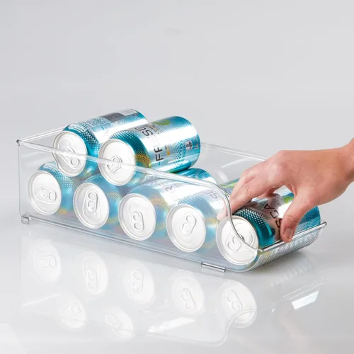 Vista 5 de iDesign Dispensador de latas de soda y organizador de botellas de agua para refrigerador, juego de 3, transparente, fabricado en Estados Unidos
