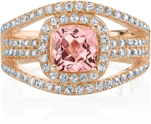 Vista 2 de Anillo de plata de ley de morganita simulada en tono rosa
